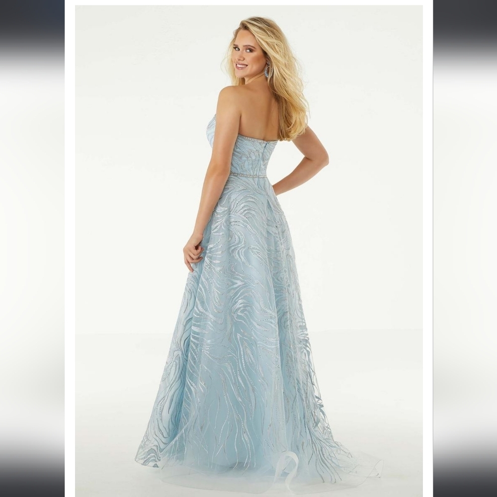 Morilee sz 18 NWT Light Blue & Silver Sequin Strapless Sweetheart Prom Dress - Picture 3 of 10